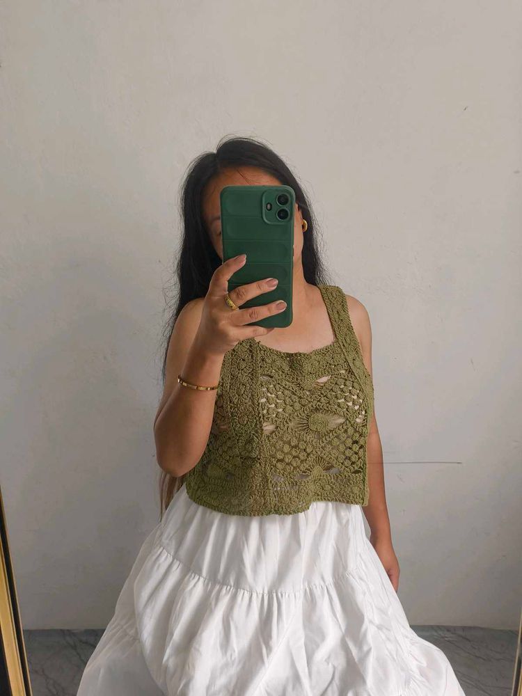 Olive Green Crochet Tank Top
