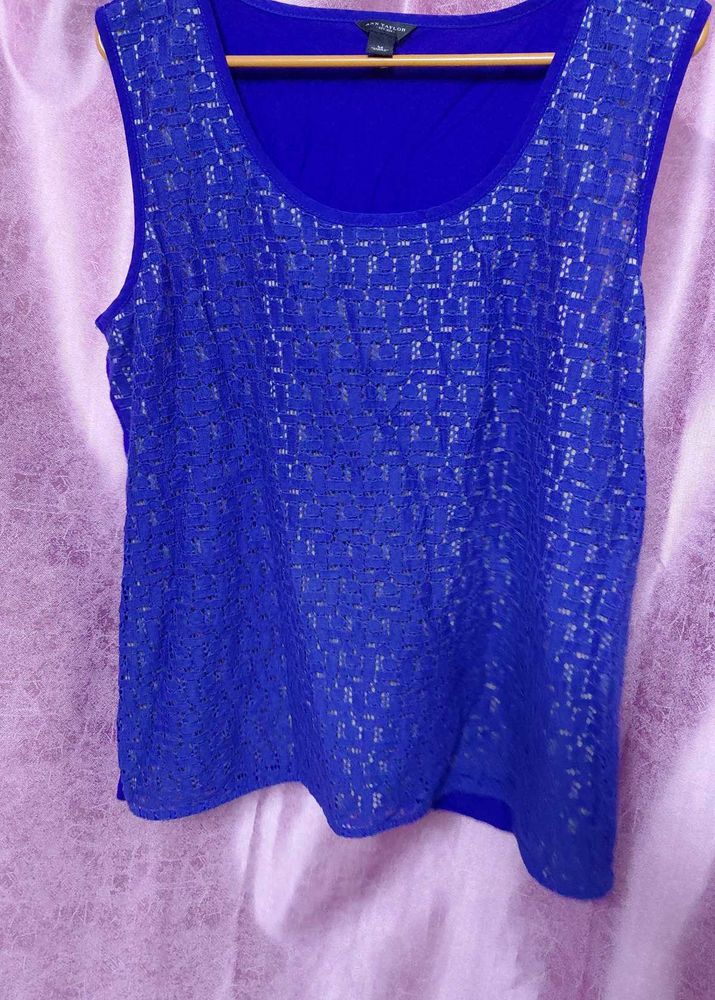 Blue Lace net Detail Sleeveless Top