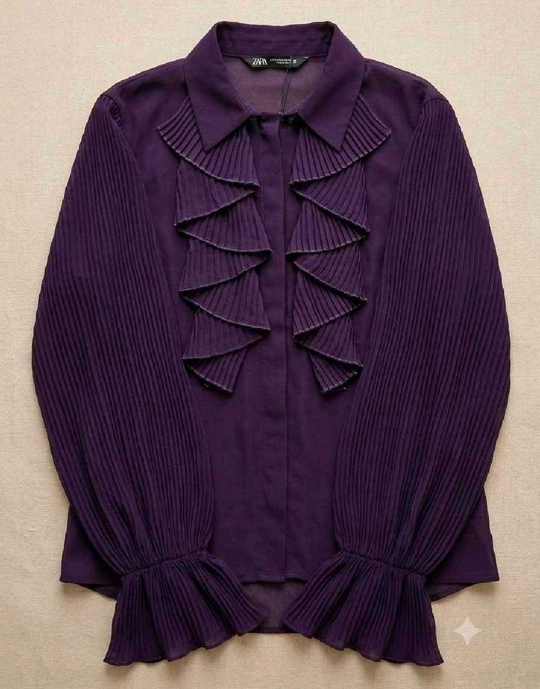 ZARA Deep Purple Pleated Ruffle Shirtgirls✨