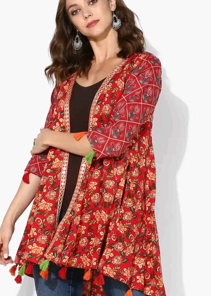New Sangria Floral Tassel Shrug/Jacket