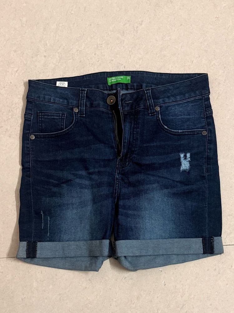 Dark Blue Distressed Denim Shorts