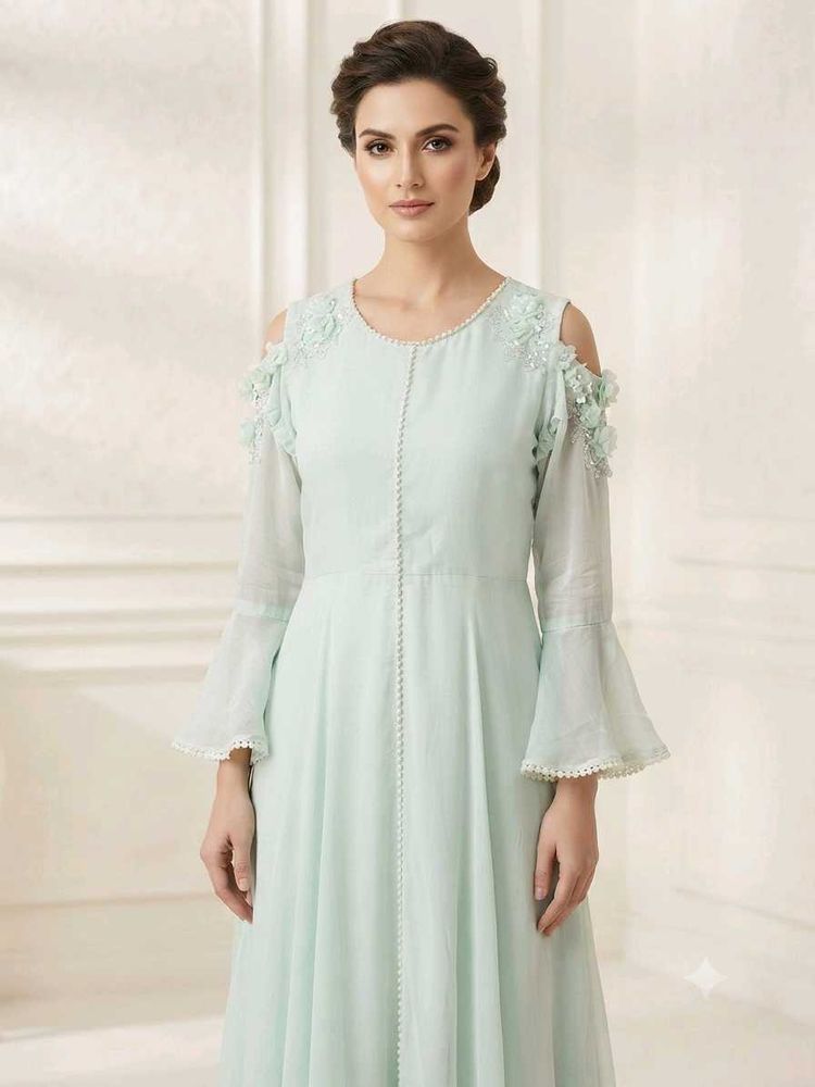 Elegant Mint Green Cold Shoulder Kurta Set