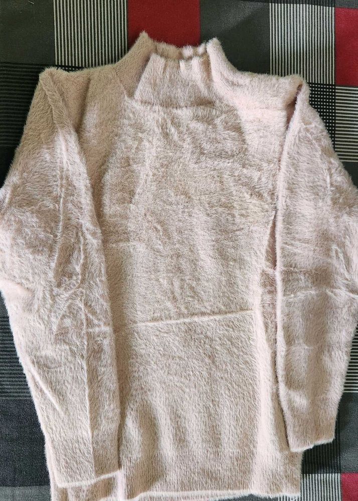 Cozy Pink Fuzzy Mock Neck Sweatshirt