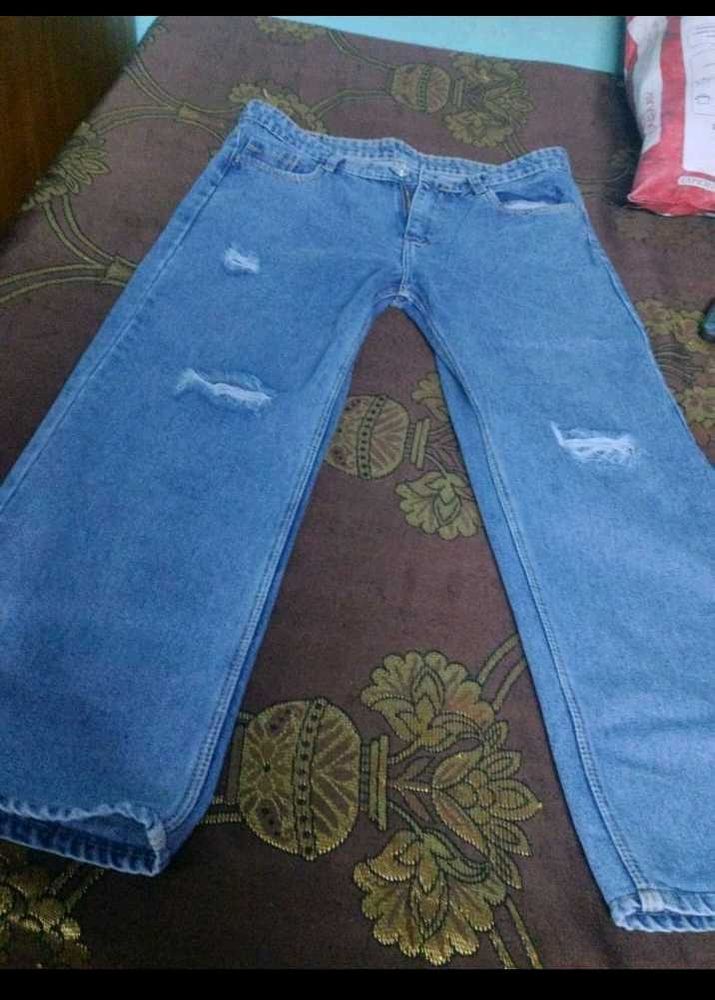 Distressed Blue Wide Leg Jeans