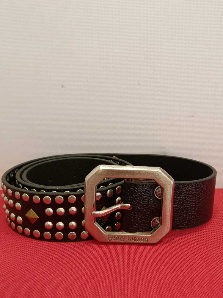 Being Human Studded Black Belt with Silver Buckle