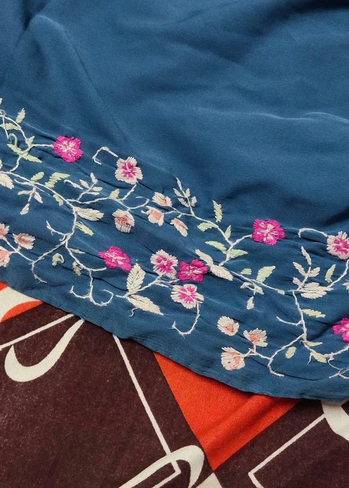 hand  Embroidered  mix crap saree