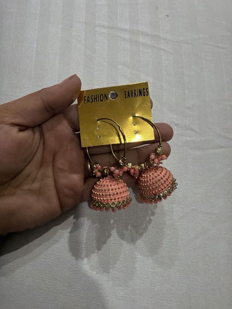 Peach Jhumka Hoop Earrings