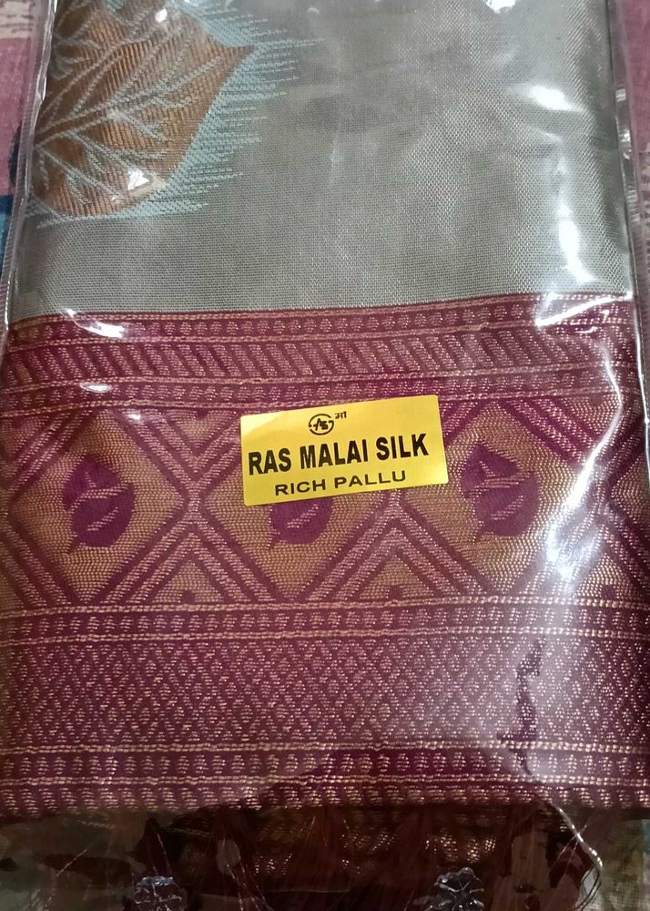 Brand New Grey Silk Saree with Maroon Border