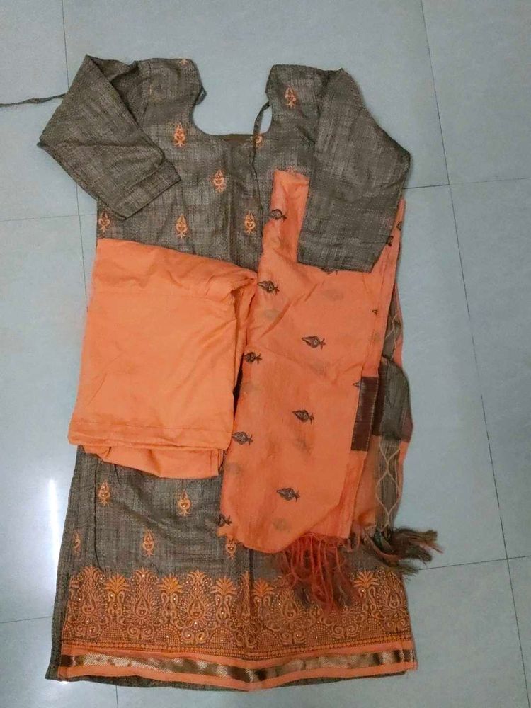 Orange &amp; Brown Embroidered Salwar Kameez Set