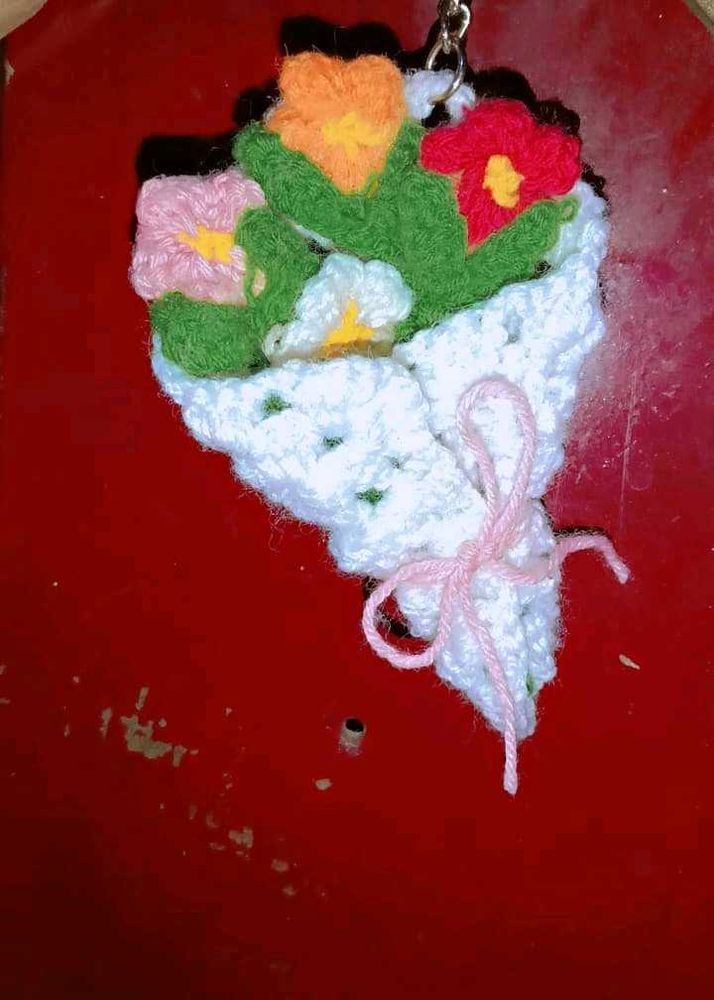 Crocheted Flower Bouquet Keychain
