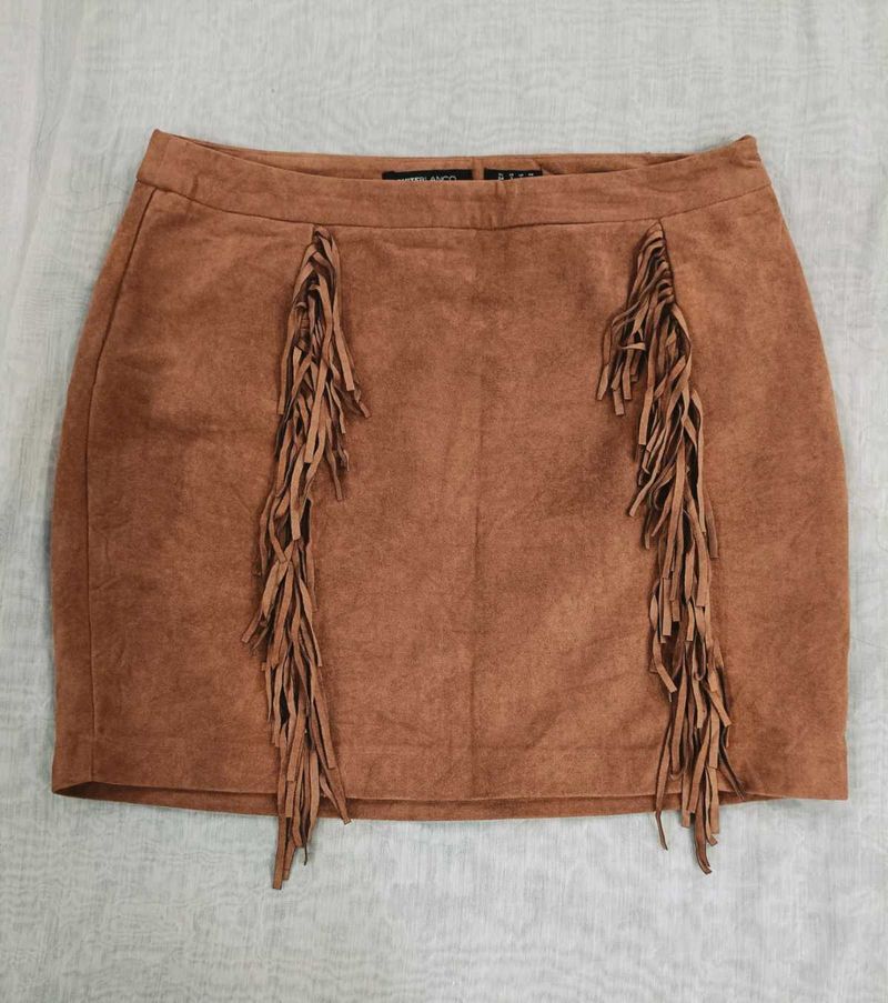 Fringe Suede Mini Skirt with top