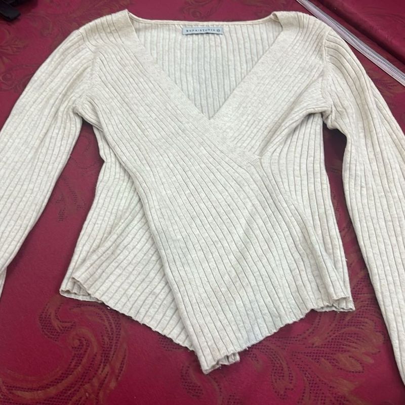 Ribbed V-Neck Wrap Style Top