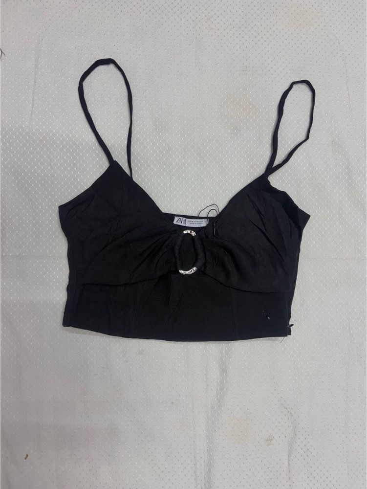 Zara Black Crop Top with Ring Detail