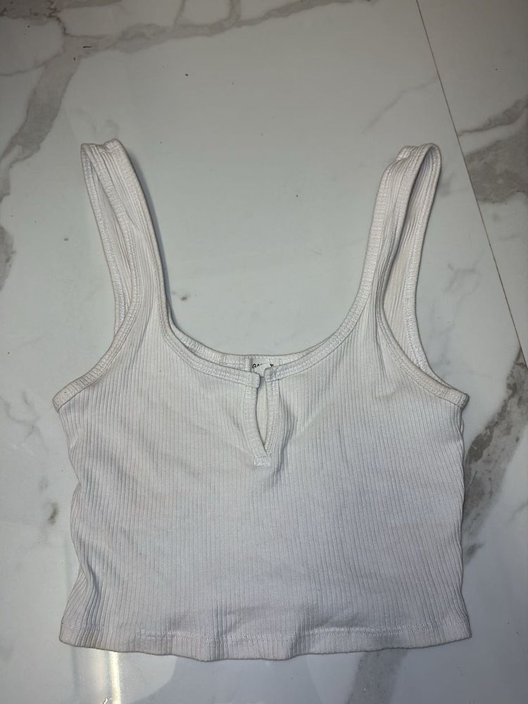 Ribbed White Crop Tank Top