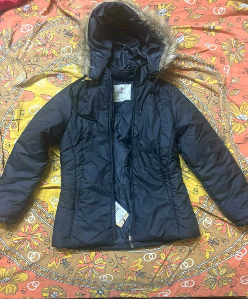 Black Padded Jacket with Fur Hood