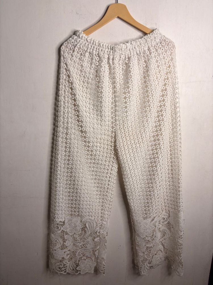 Elegant White Lace Palazzo Pants
