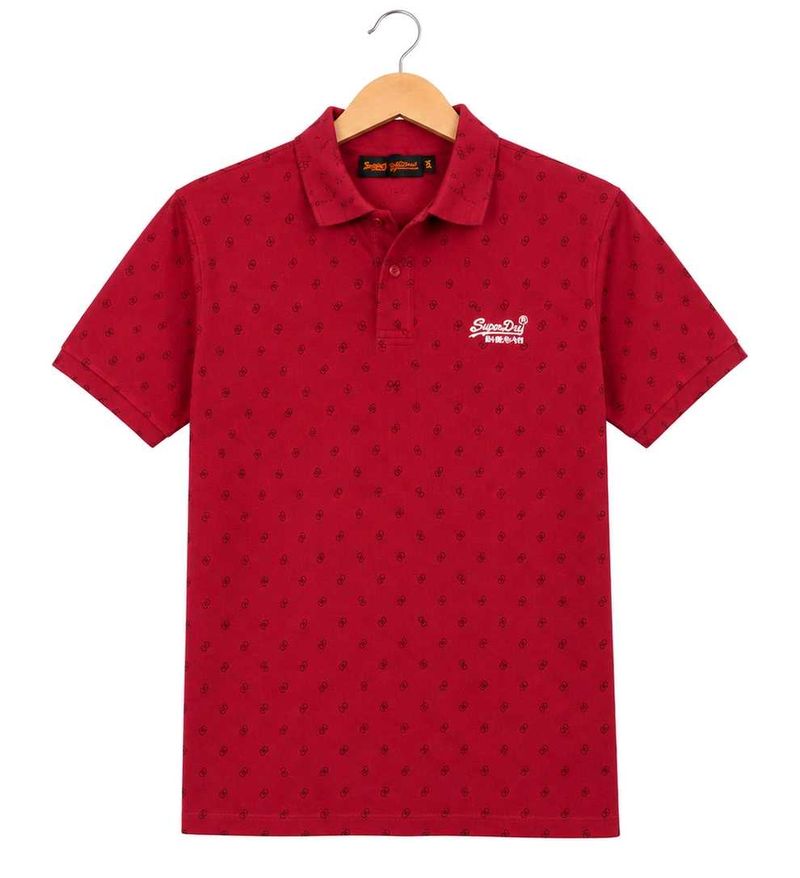 Superdry Red Polo T-Shirt with Pattern