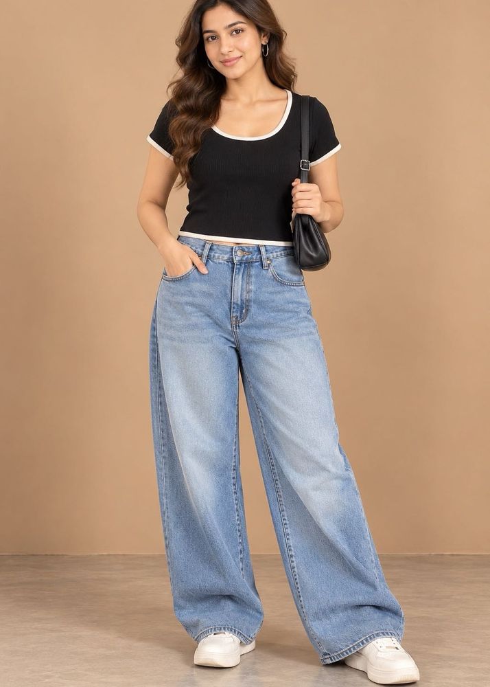 Black Ribbed Crop Top with White Trim