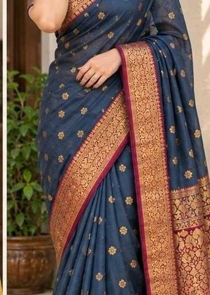 Elegant grey silk Saree with Gold Border