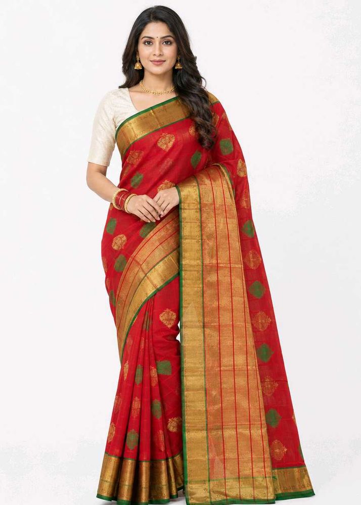 Elegant Red Saree with Golden Border