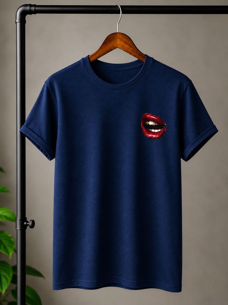 Navy Blue T-Shirt with Red Lips (S,M,L,XL.X