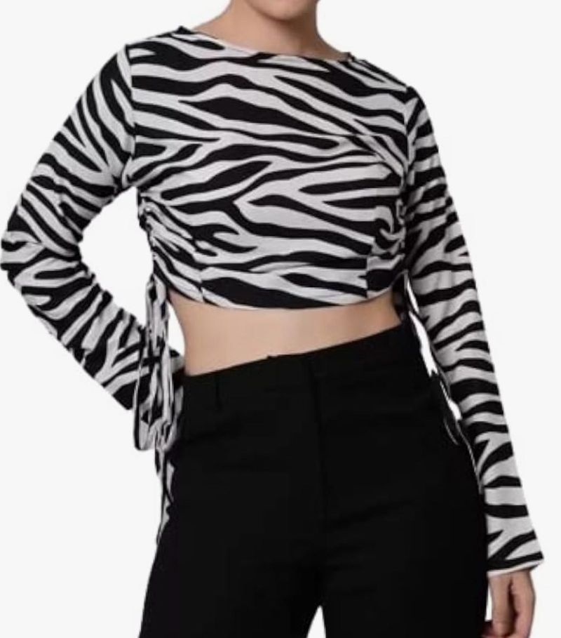 Zebra Print Long Sleeve Crop Top