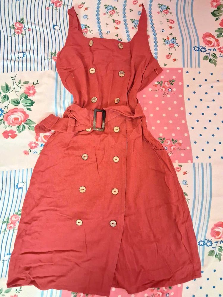 Stylish Red Double-Breasted Dress