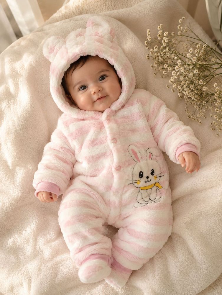 Cute Pink Striped Bunny Baby Onesie