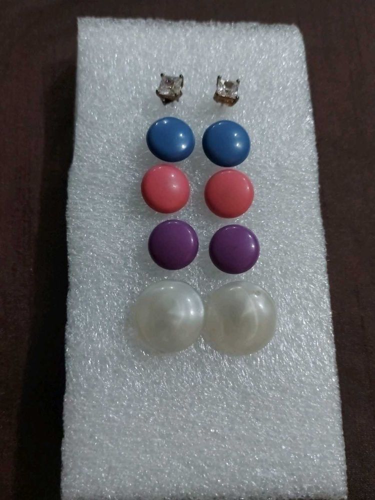 Multi-Color Stud Earrings Set of 5 Pairs
