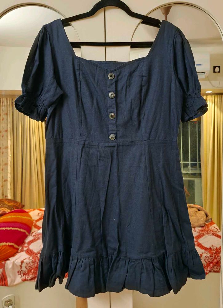Navy Blue Button detain cute Dress