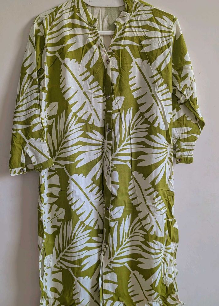Green Leaf Print Kurta
