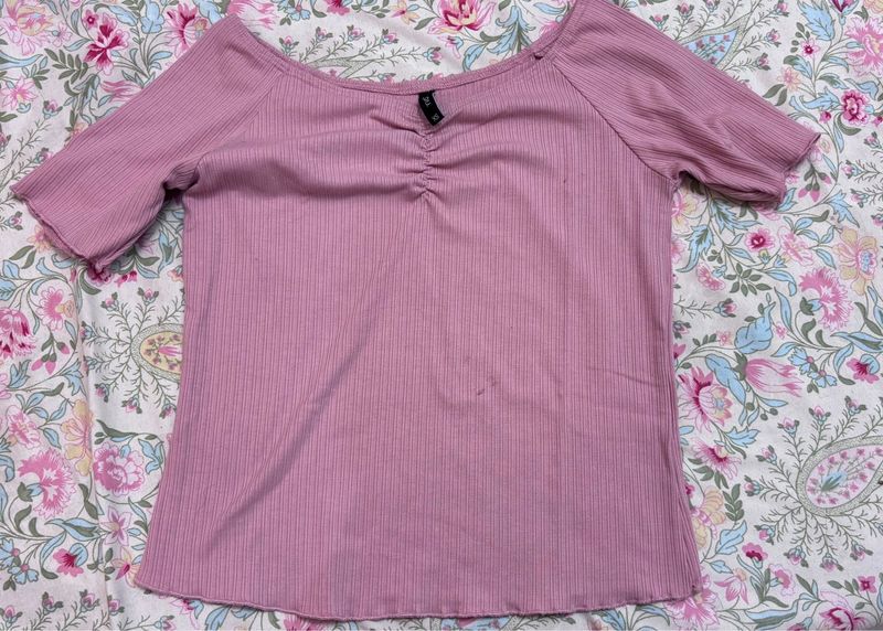 Dusty Rose Ribbed Off-Shoulder Top