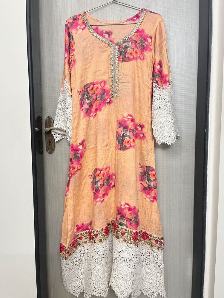Peach Floral Anarkali Lace Detailing🎀
