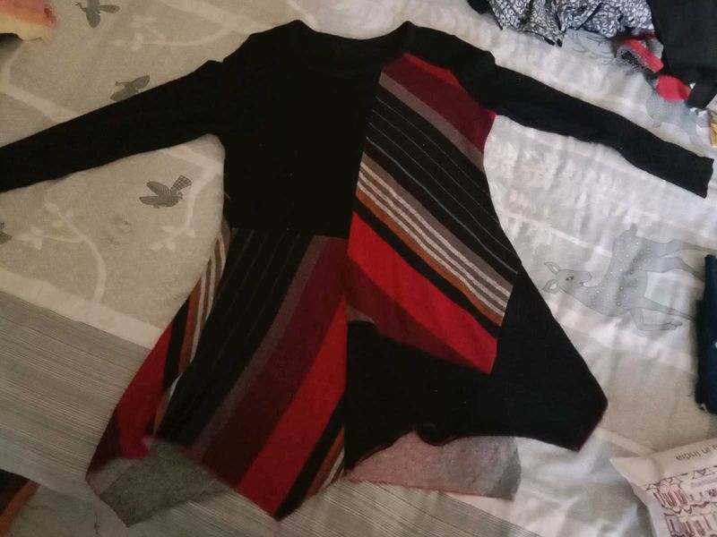 Asymmetrical Striped Long Sleeve Top, for winter