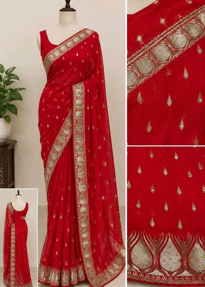 Elegant Red Embroidered Saree