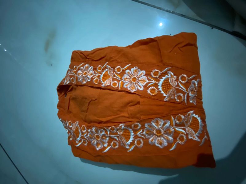 Orange Embroidered kurta set