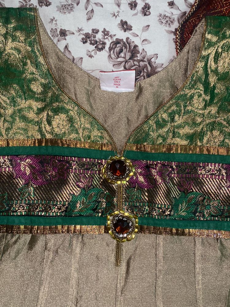Green With Copper Anarkali Suit