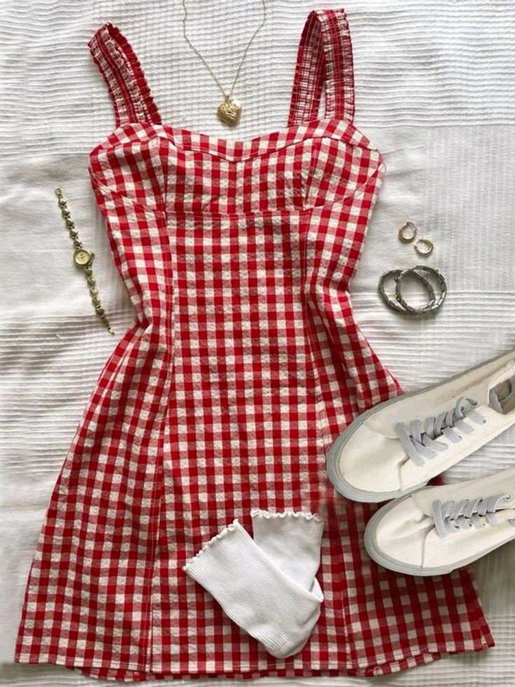 y2k Red Gingham Summer Dress