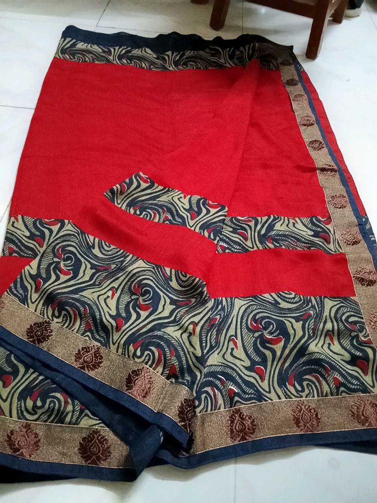 Red Saree with Abstract Print