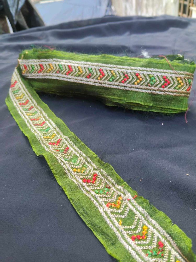 Embroidered Green Border Trim