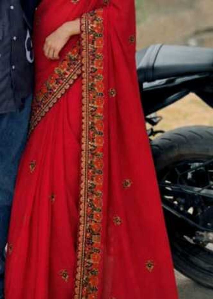 Elegant Red Embroidered Saree
