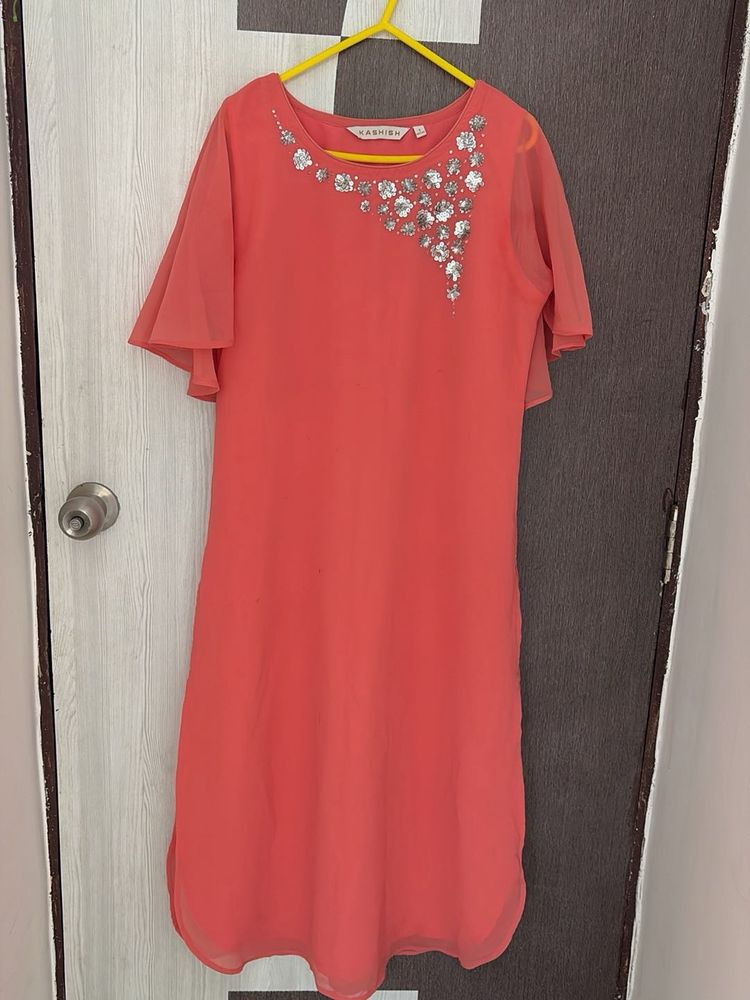 Coral Kurta with Sequins