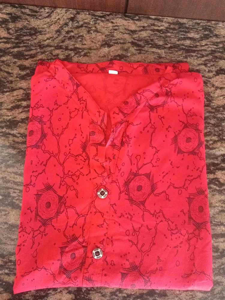 Red Floral Print Kurta