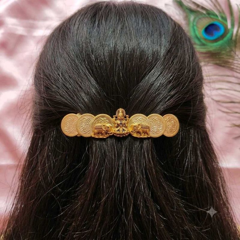 Gold-Plated Lakshmi Elephant Hair Clip