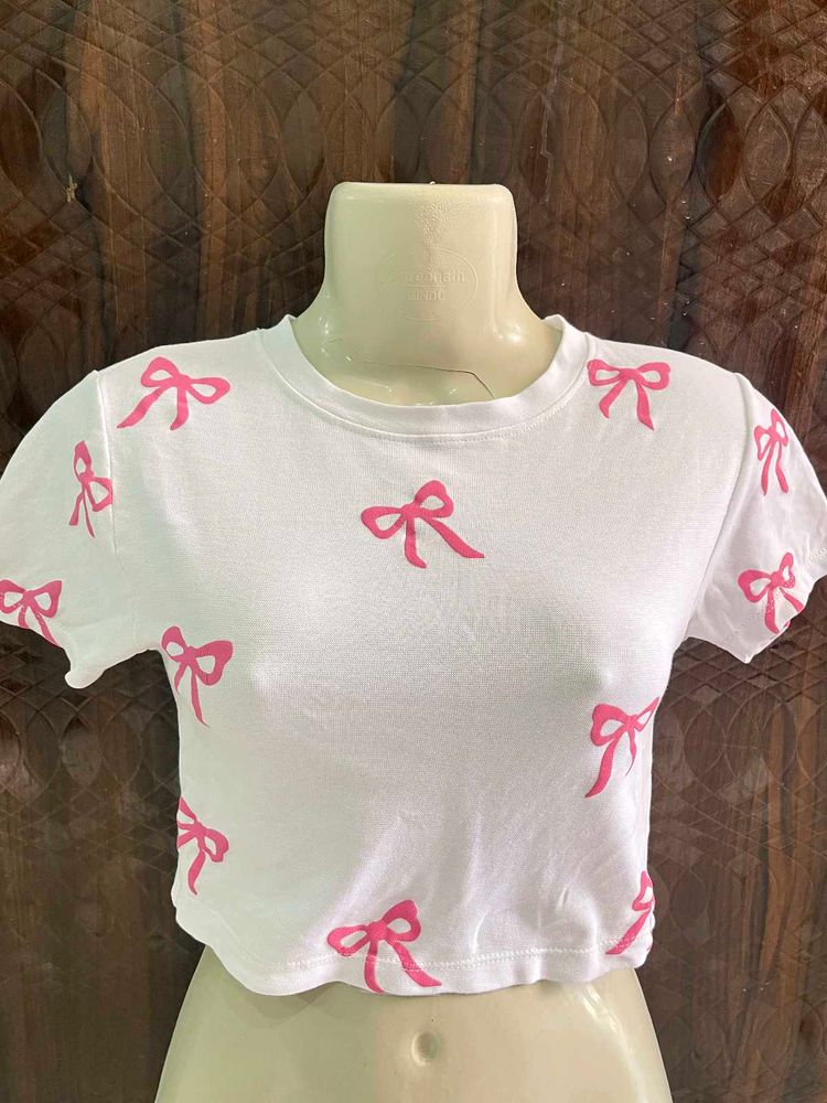 Cute Bow Print Crop Top