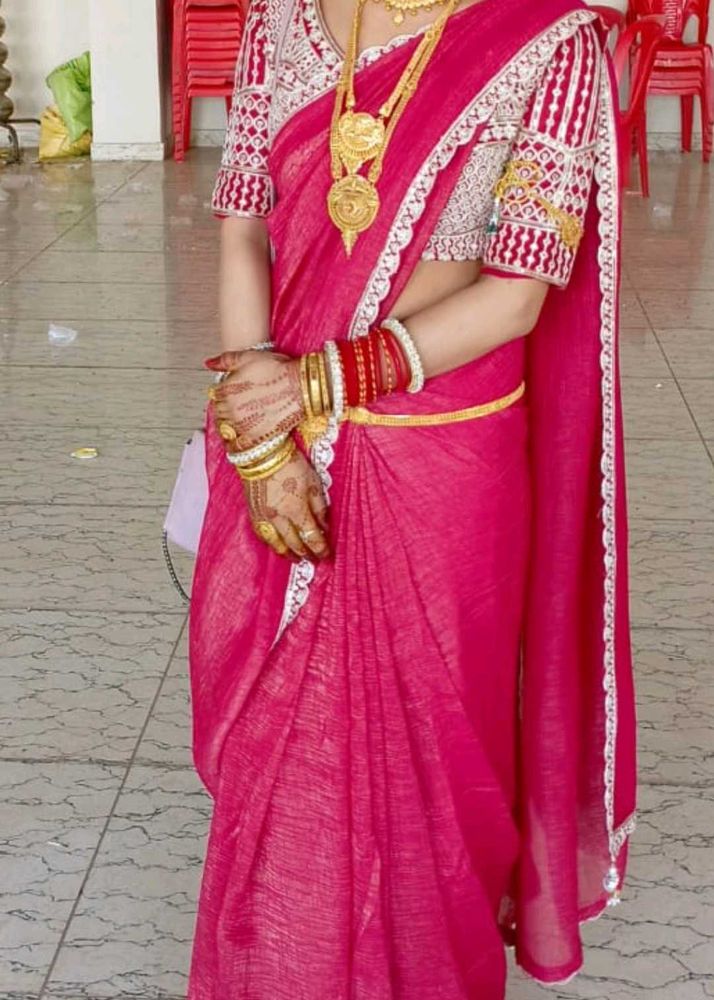Elegant Pink Silk Saree with Embellished Blouse