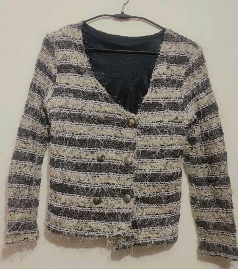 Dark Grey &amp; Cream Winter Blazer For Girl 14- 16 Ye