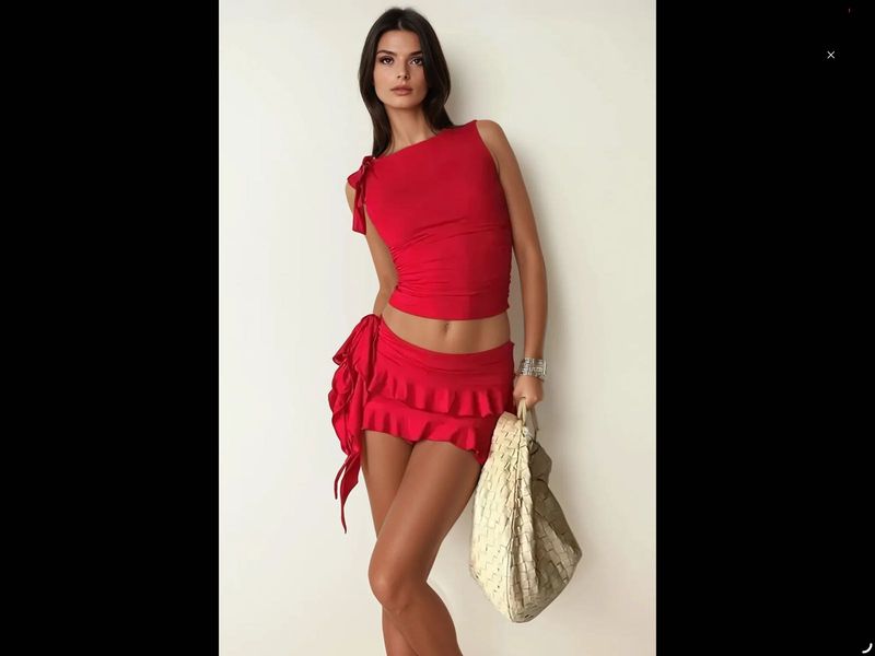 Red Ruffle Detail Co Ord Set