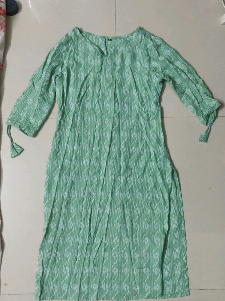 Green Printed Cotton Kurti