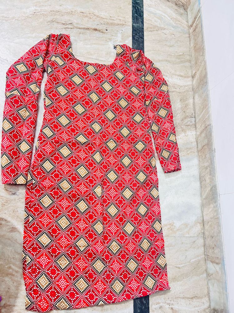 Red Printed Kurta